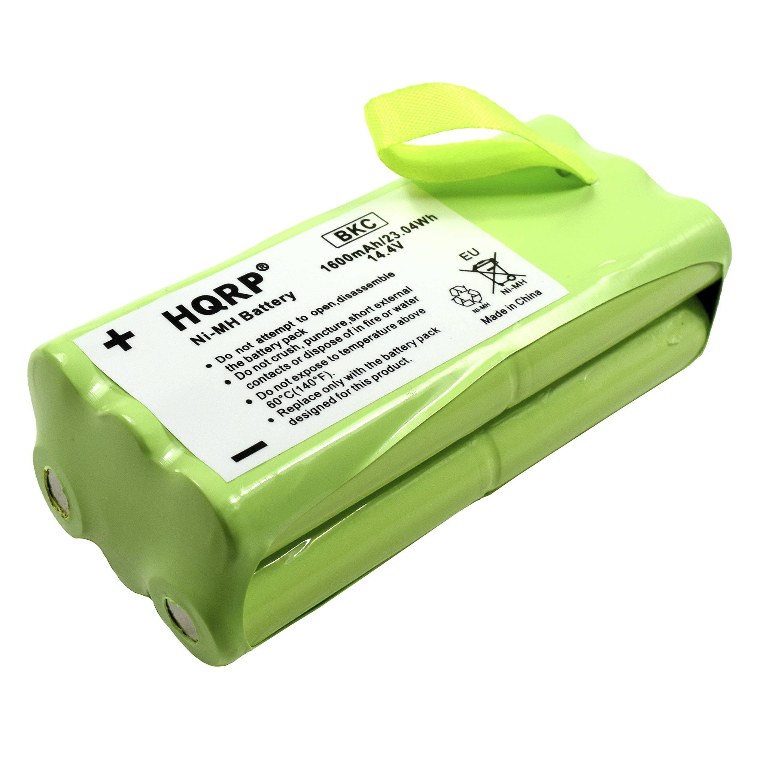 HQRP® Ni-MH Battery

- Do not attempt to disassemble, open, or puncture the battery pack.
- Do not expose the battery pack to fire or high temperature.
- Do not dispose of the battery pack in fire.
- Do not expose the battery pack to water.
- Do not crush the battery pack.
- Do not expose the battery pack to short circuits.
- Do not expose the battery pack to temperatures above 60°C (140°F).
- Replace only with the same type of battery.

1600mAh / 23.04Wh
14.4V

Made in China

EU

BKC