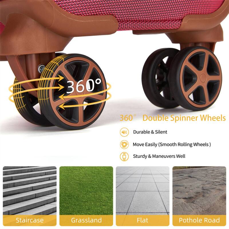 360° Double Spinner Wheels

- Durable & Silent
- Move Easily (Smooth Rolling Wheels)
- Sturdy & Maneuvers Well

Staircase  
Grassland  
Flat  
Pothole Road