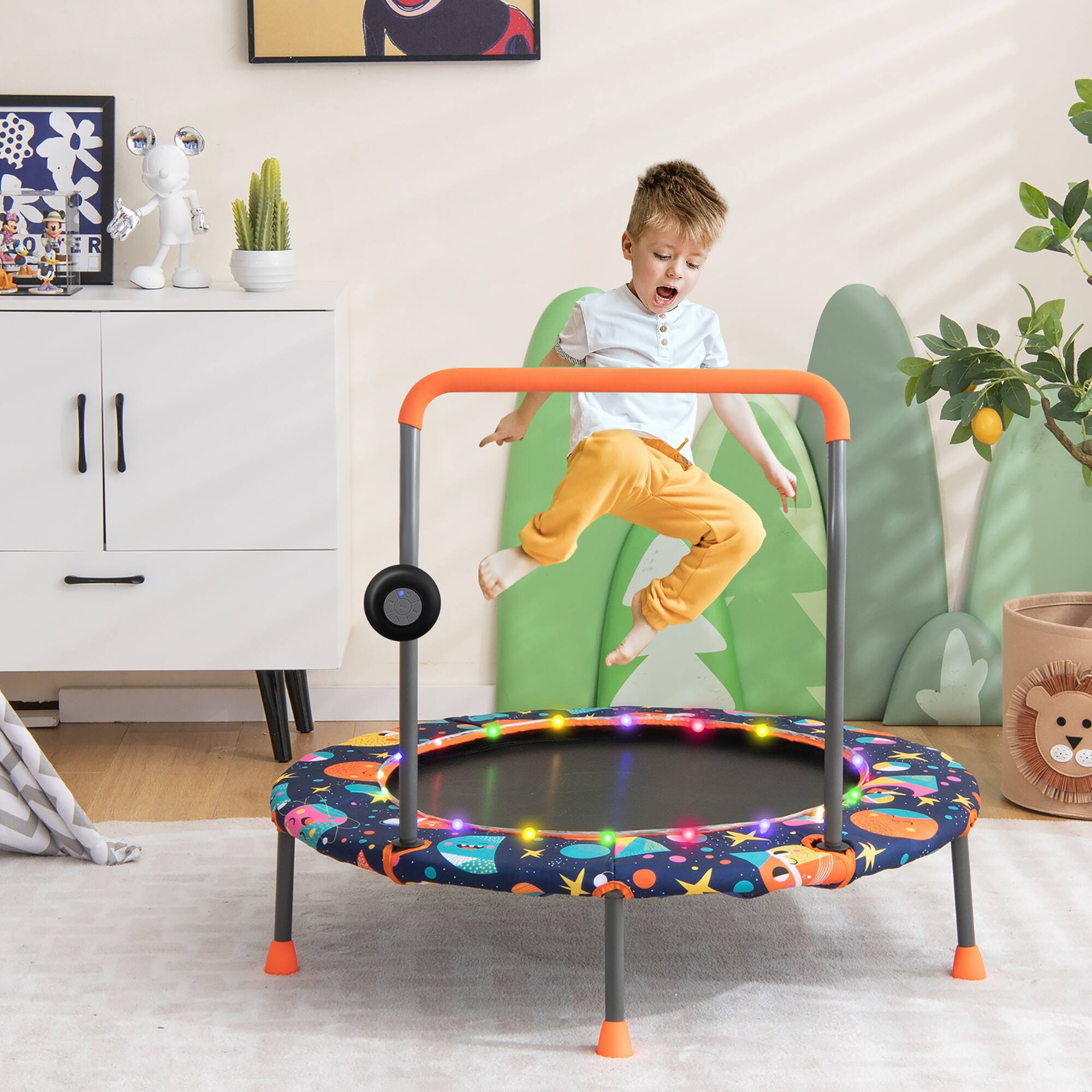 Alt View 2. Costway - Costway 36" Mini Toddler Trampoline W/LED Bluetooth Speaker Detachable Handle Kids Gifts - Blue/Orange.