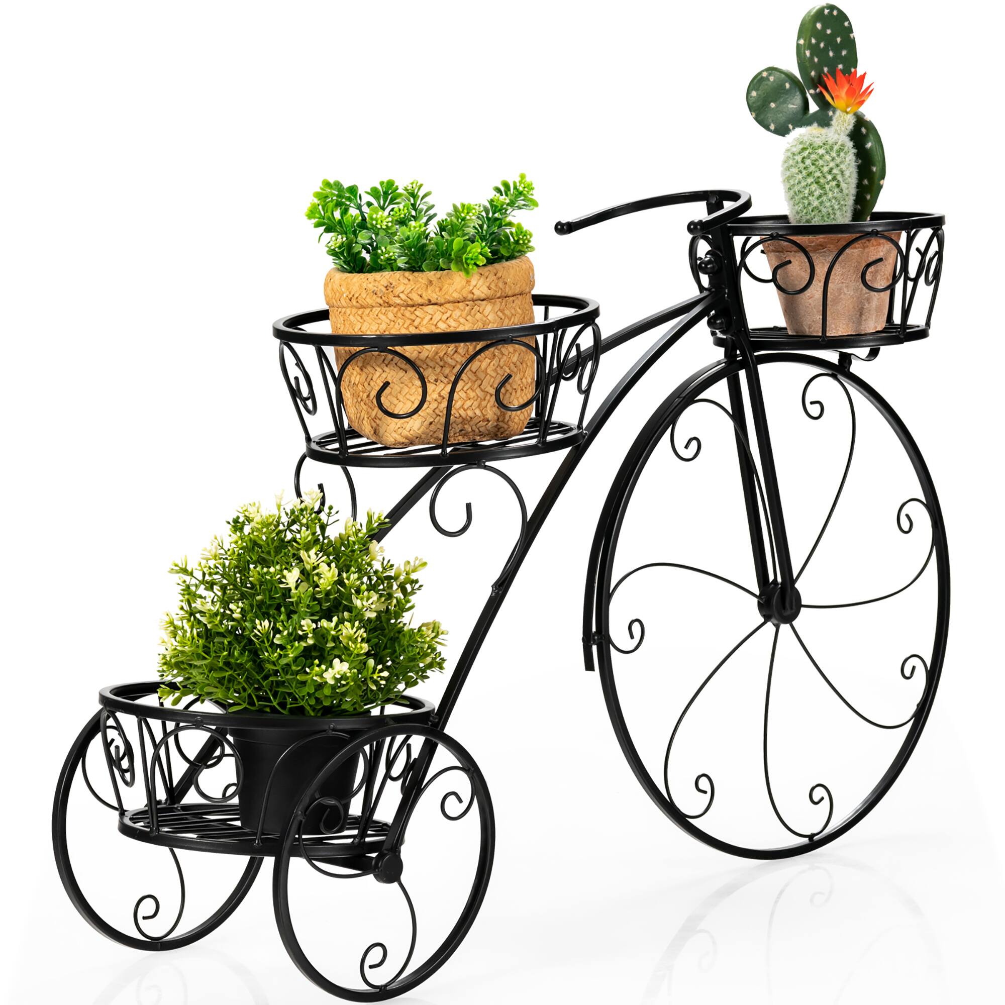 Alt View 1. Costway - Tricycle Plant Stand Flower Pot Cart Holder Parisian Style Displaying - Black.
