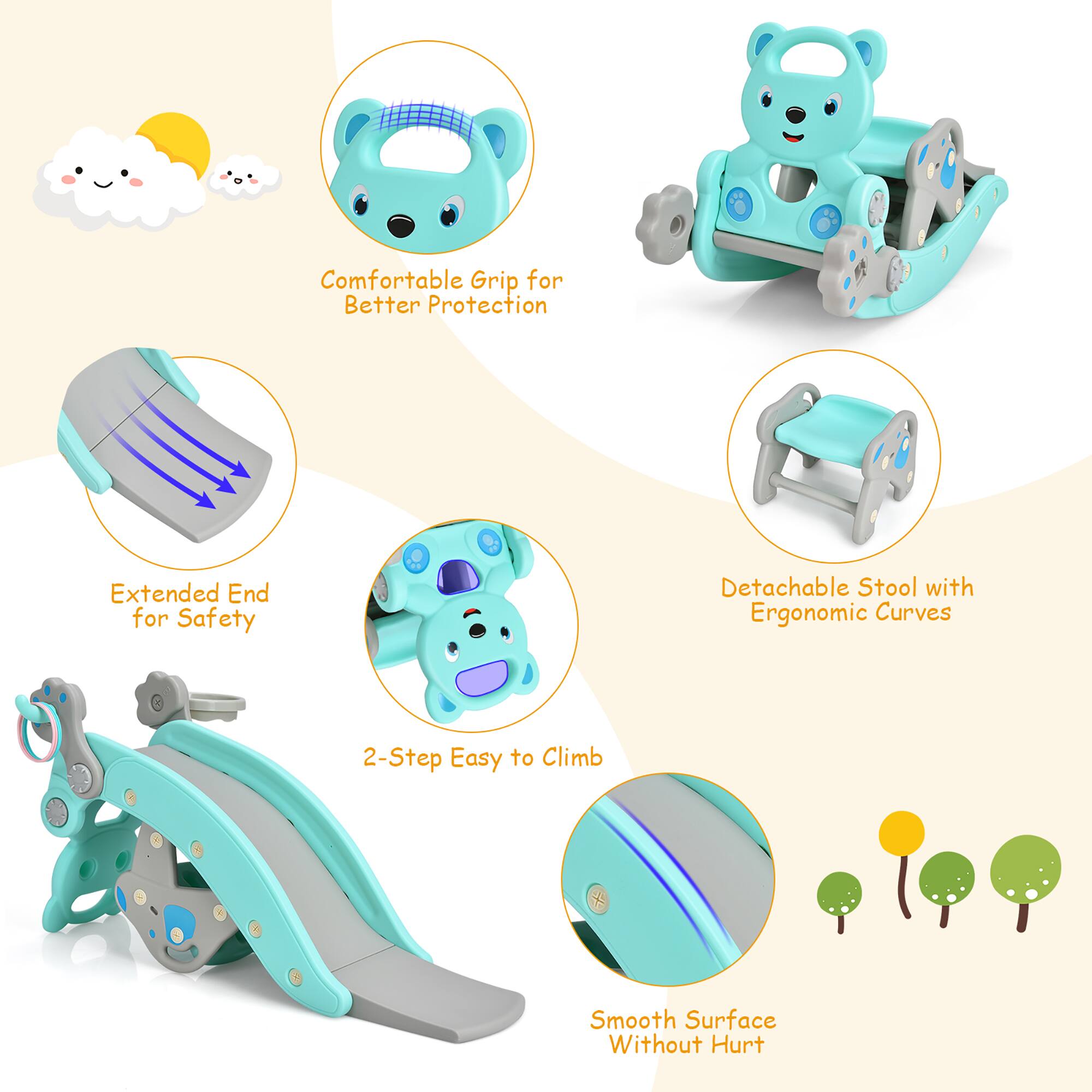 - Comfortable Grip for Better Protection
- Extended End for Safety
- Detachable Stool with Ergonomic Curves
- 2-Step Easy to Climb
- Smooth Surface Without Hurt