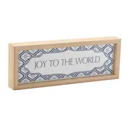 BreeBe - Framed Joy to the World Sign 12"L - White, Blue, Brown