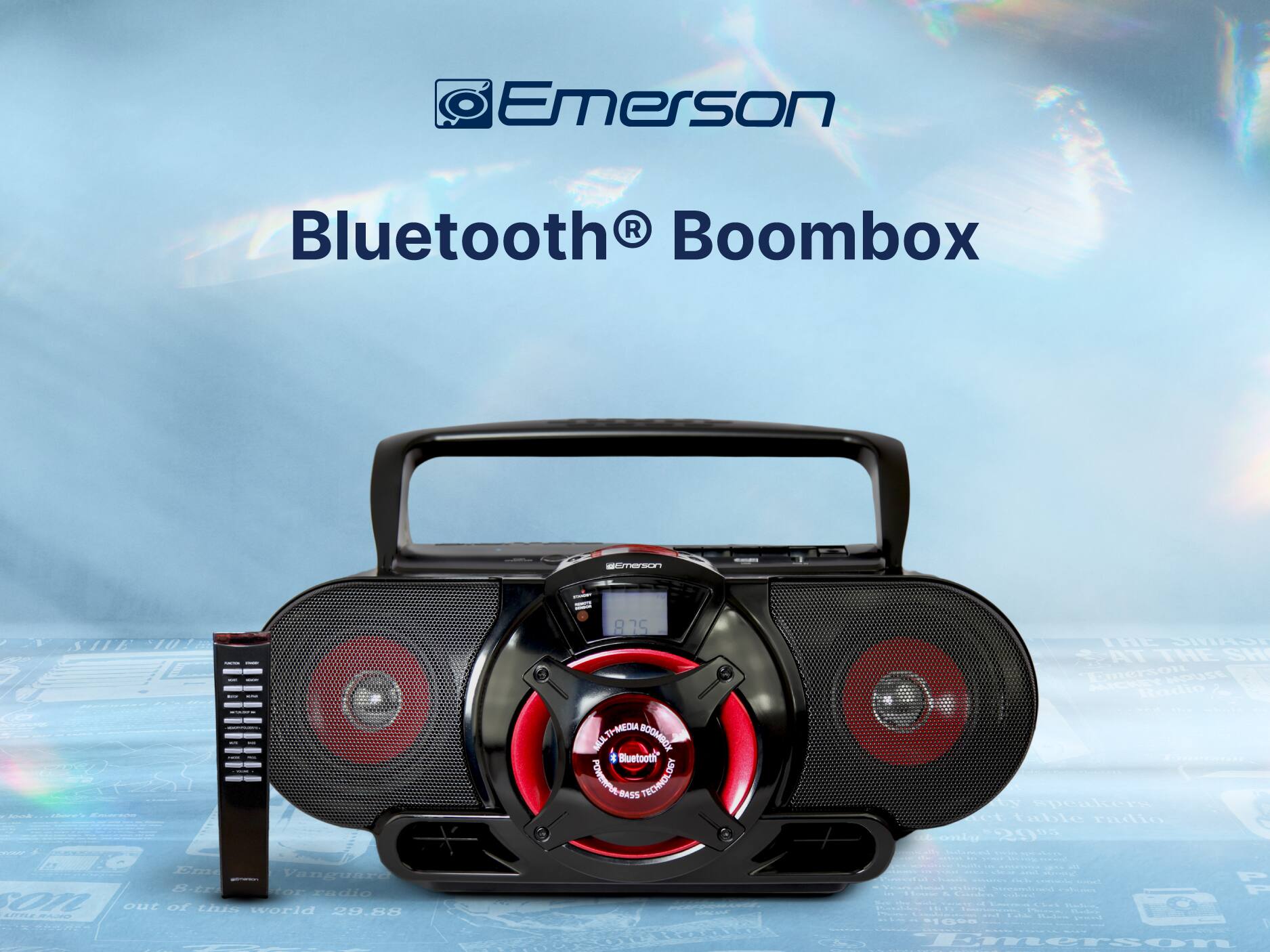 Emerson Bluetooth Boombox

A - I I 875 MULTI-MEDIA BOOMBOX Bluetooth
ONERA-ASS ONIADT AT THE SH Emerson
- iadio 2 e speakere bable radio
on 2900 Xme Vanguare St OE zadio 01L out of UIA world 29.88

P - - F
1 Emersor