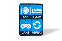 Just Funky - Eat Sleep Game Repeat Large Gamer Fleece Throw Blanket | 60 x 45 Inches - Blue