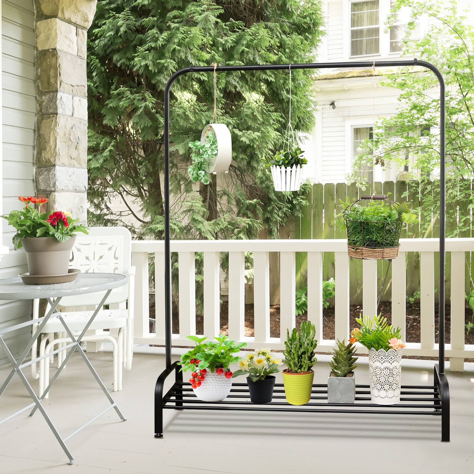 Alt View 9. Costway - Costway Industrial Metal Garment Rack Heavy Duty Floor Cloth Rack w/ Shoe Storage Shelf - Black.