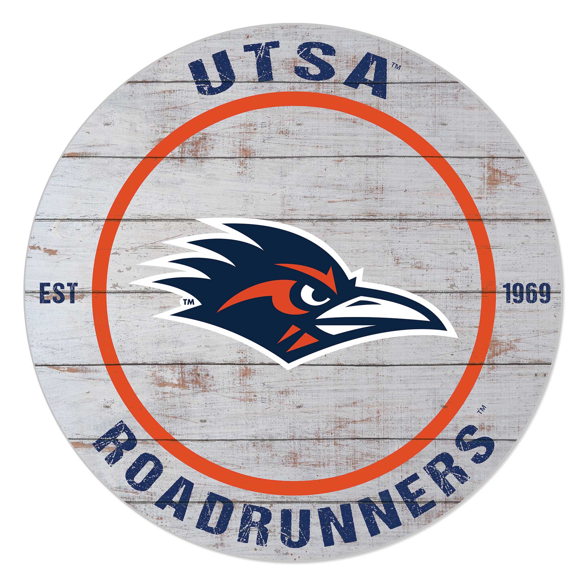 Jardine - UTSA Roadrunners 20'' x 20'' Indoor/Outdoor Weathered Circle Sign - White