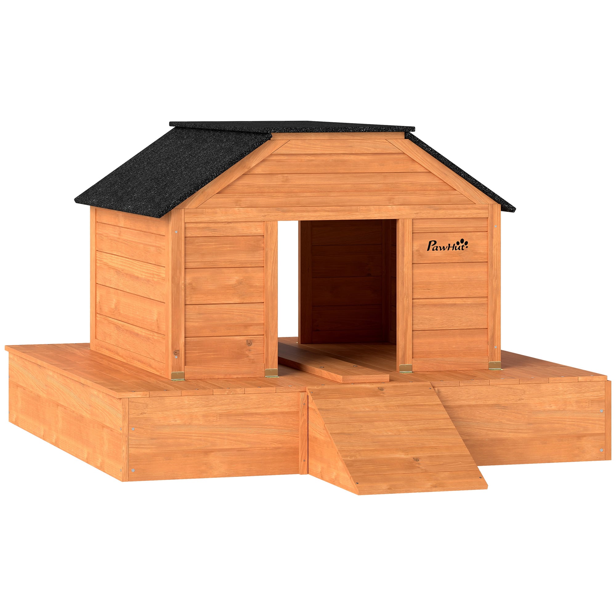 Pawhut - Duck Coop, Wooden Duck House with Ramp and Waterproof Asphalt Roof - Orange