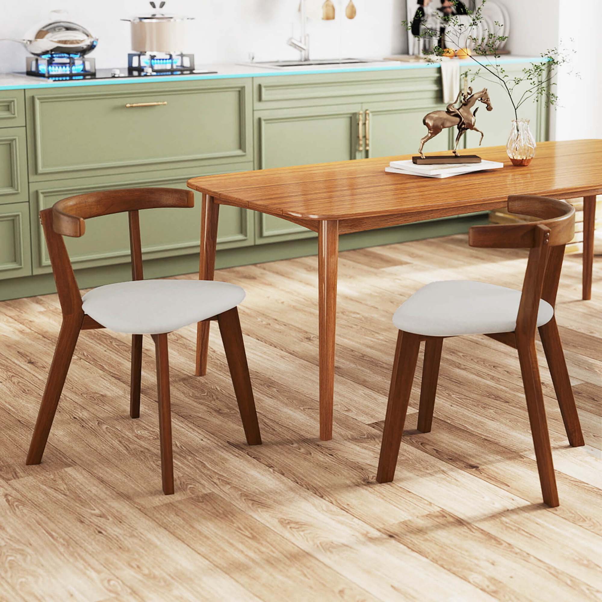 Alt View 3. Costway - Costway Space-Saving Wood Upholstered Dining Chair Set of 4 with Padded Seat & Curved Back - Walnut,White.