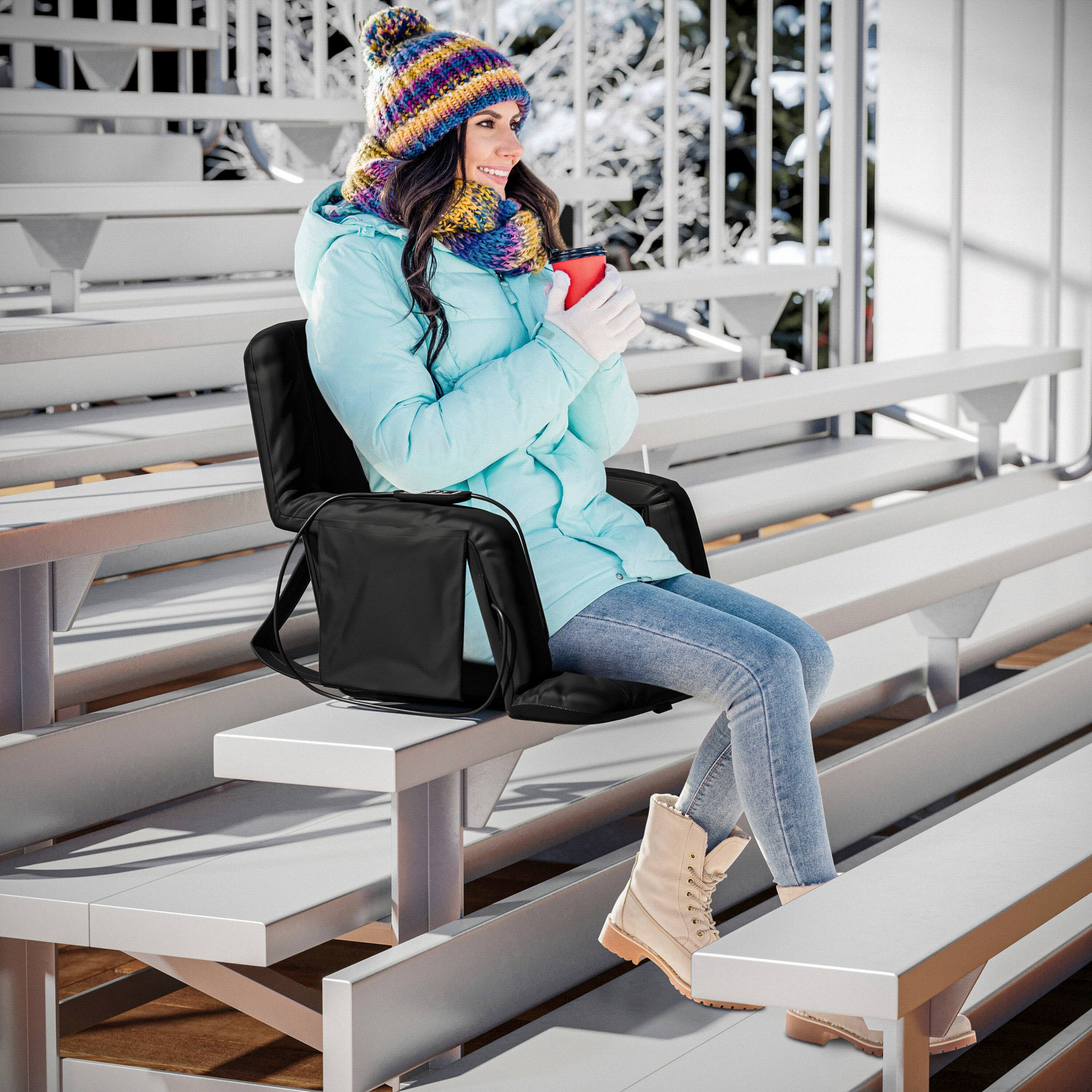 Alt View 5. Emma + Oliver - Extra Wide Foldable Reclining Heated Stadium Chair with Backpack Straps - Black.