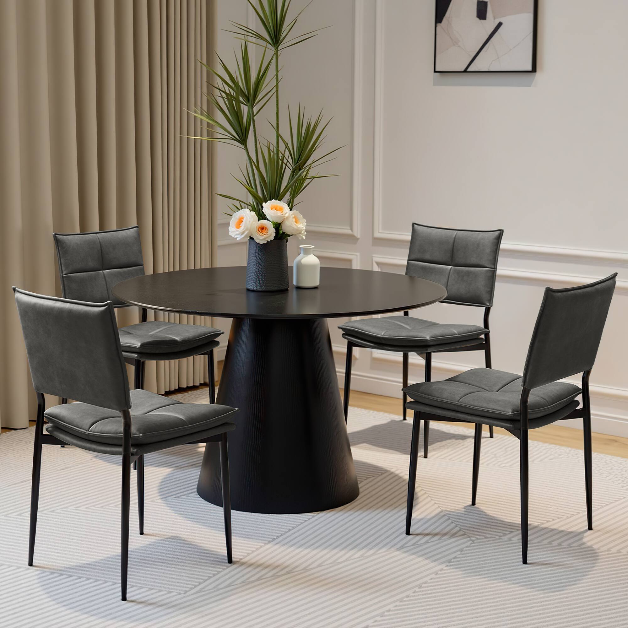 Alt View 2. KERDOM - Upholstered Kitchen Side Chairs Set of 2, Mid-Century PU Leather Dinner Chairs with Back and Metal Legs for Restaurant - Grey.