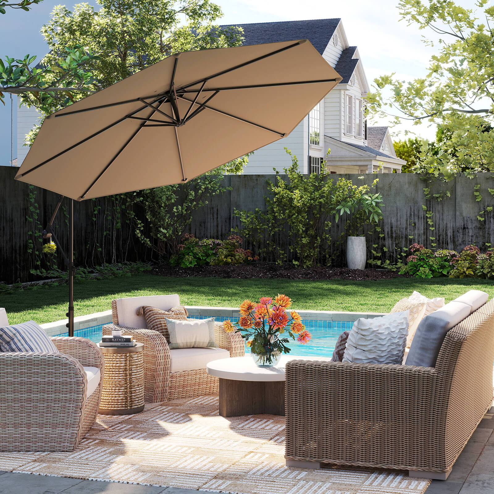 Alt View 1. Costway - Costway 10FT Patio Offset Umbrella, Outdoor Cantilever Umbrella with Easy Tilt Adjustment & 8 Ribs - Brown.