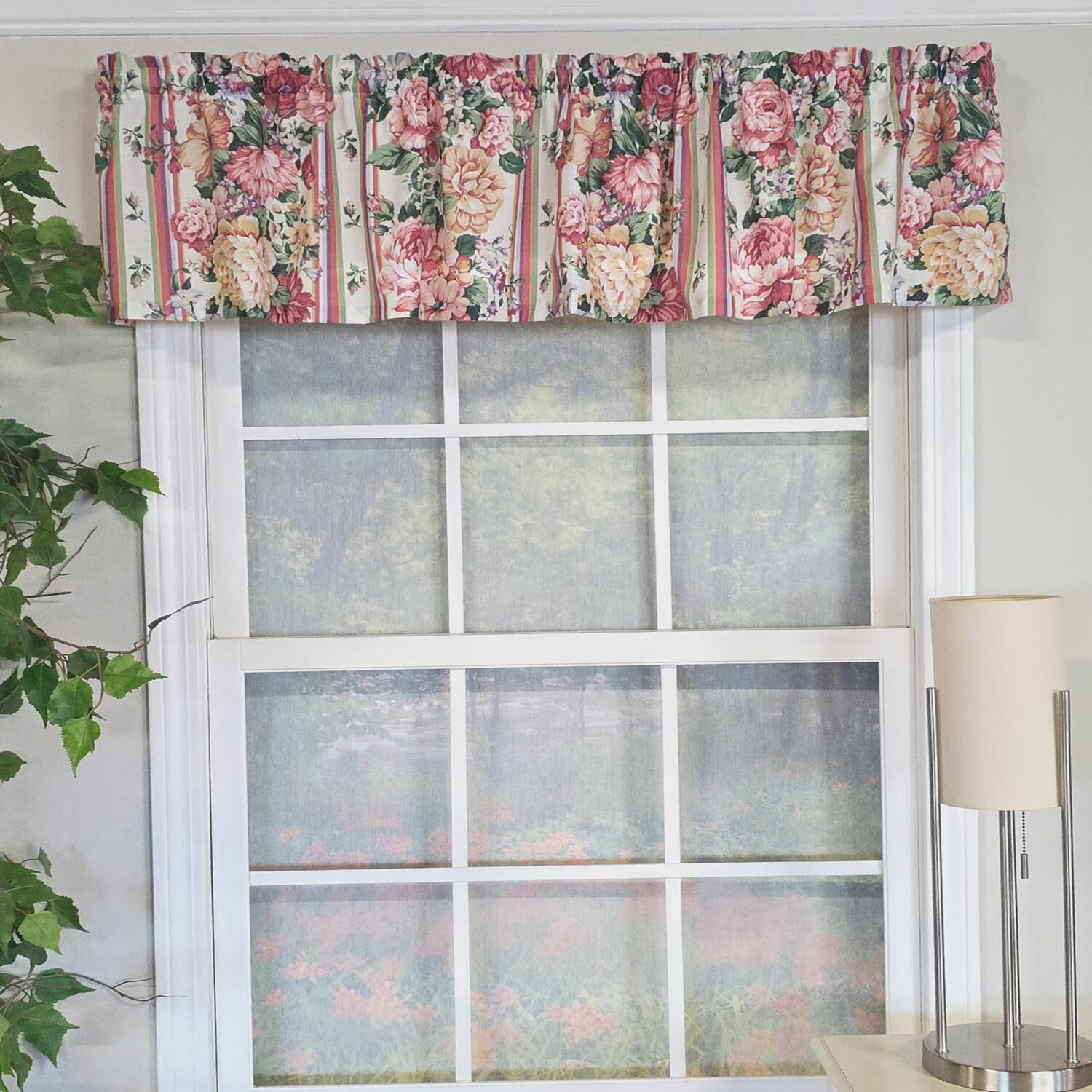 Angle. RLF Home - RLF Home 100% Cotton Flower Lane Tailored  Unlined Windows Rod Pocket Valance 68" x 13"  Multi - Multi.
