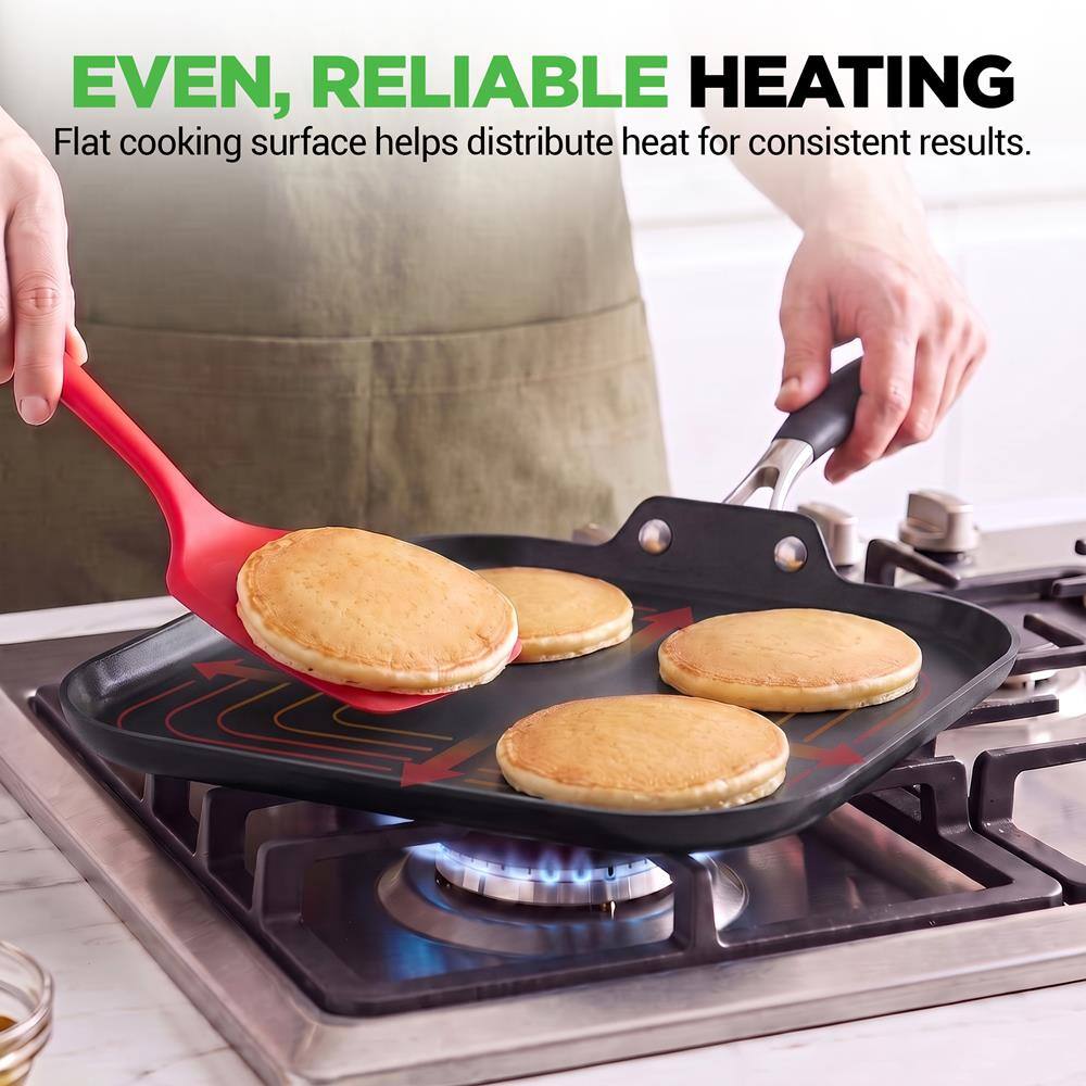 NutriChef 11 Inch Square Griddle Pan, 2 Layer Nonstick Coating ...
