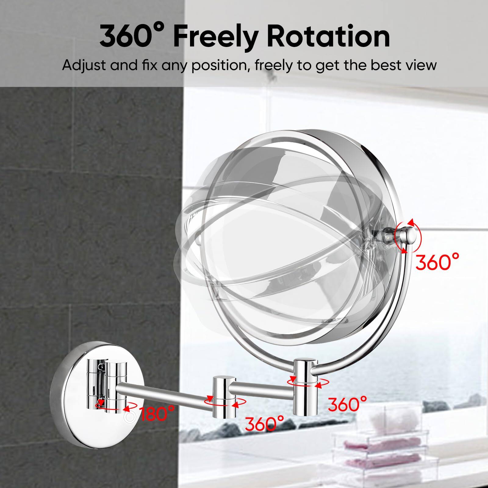 360° Freely Rotation  
Adjust and fix any position, freely to get the best view  

360°  
360°  
360°  
180°