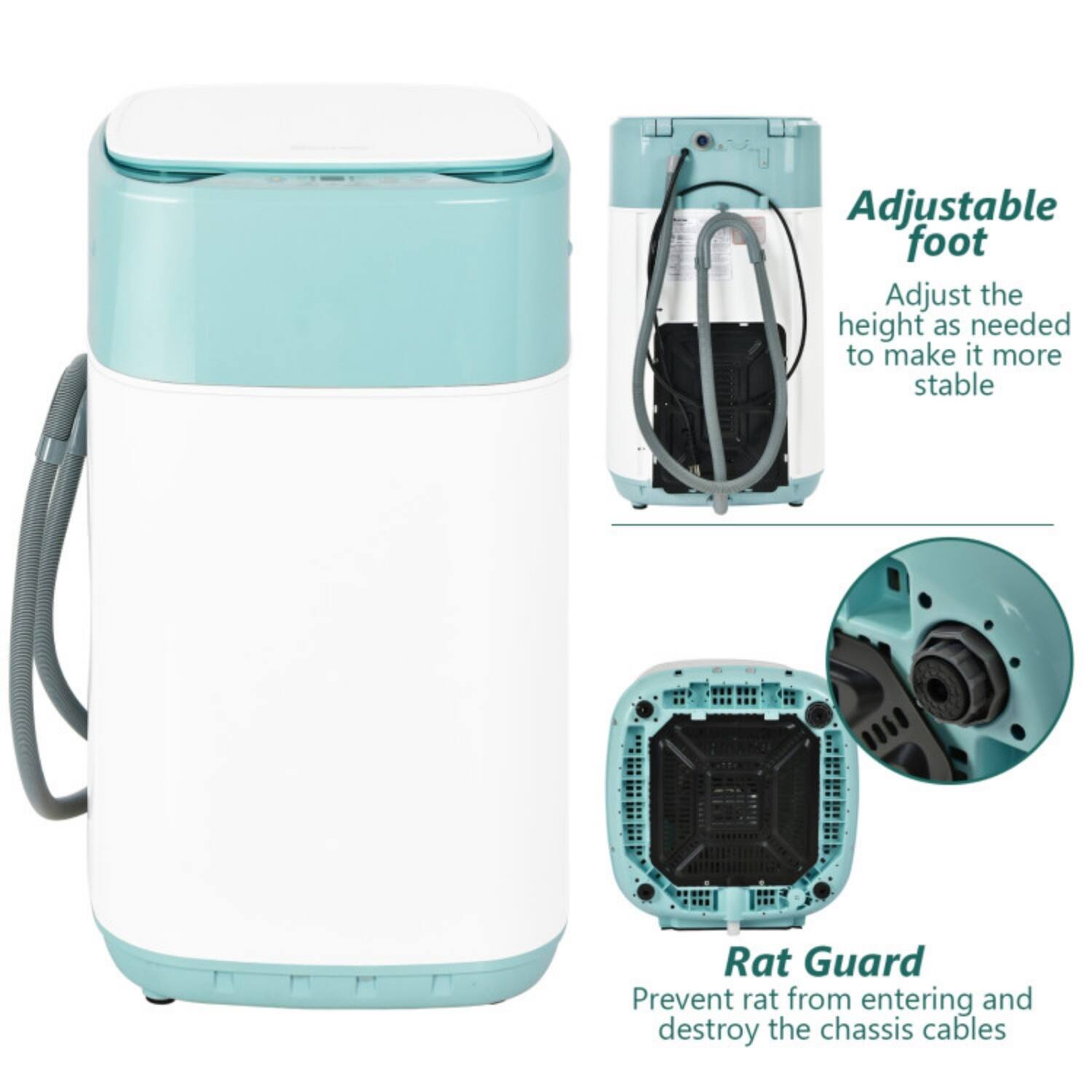 Adjustable foot  
Adjust the height as needed to make it more stable  

Rat Guard  
Prevent rat from entering and destroy the chassis cables