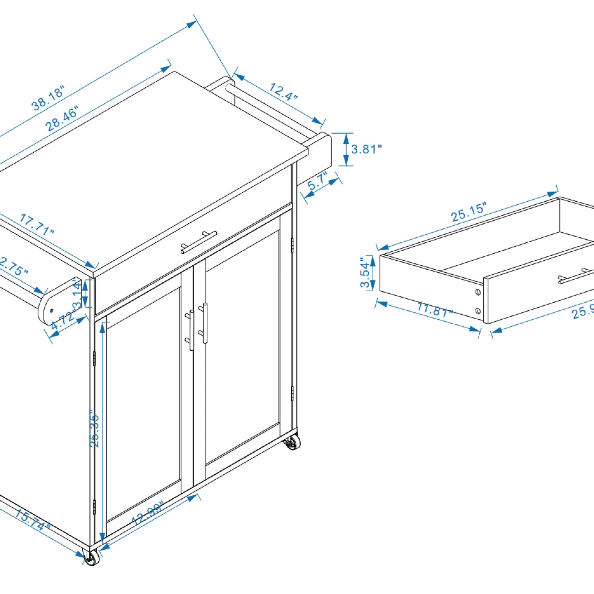 Here is the corrected and grouped text from the image:

- 38.18"
- 28.46"
- 17.71"
- 2.75"
- 14 3/4"
- 4.72"
- 12.4"
- 5.7"
- 3.81"
- 3.54"
- 25.15"
- 11.81"
- 25.9"
- 20.00"
- 5.74"
- 12.99"