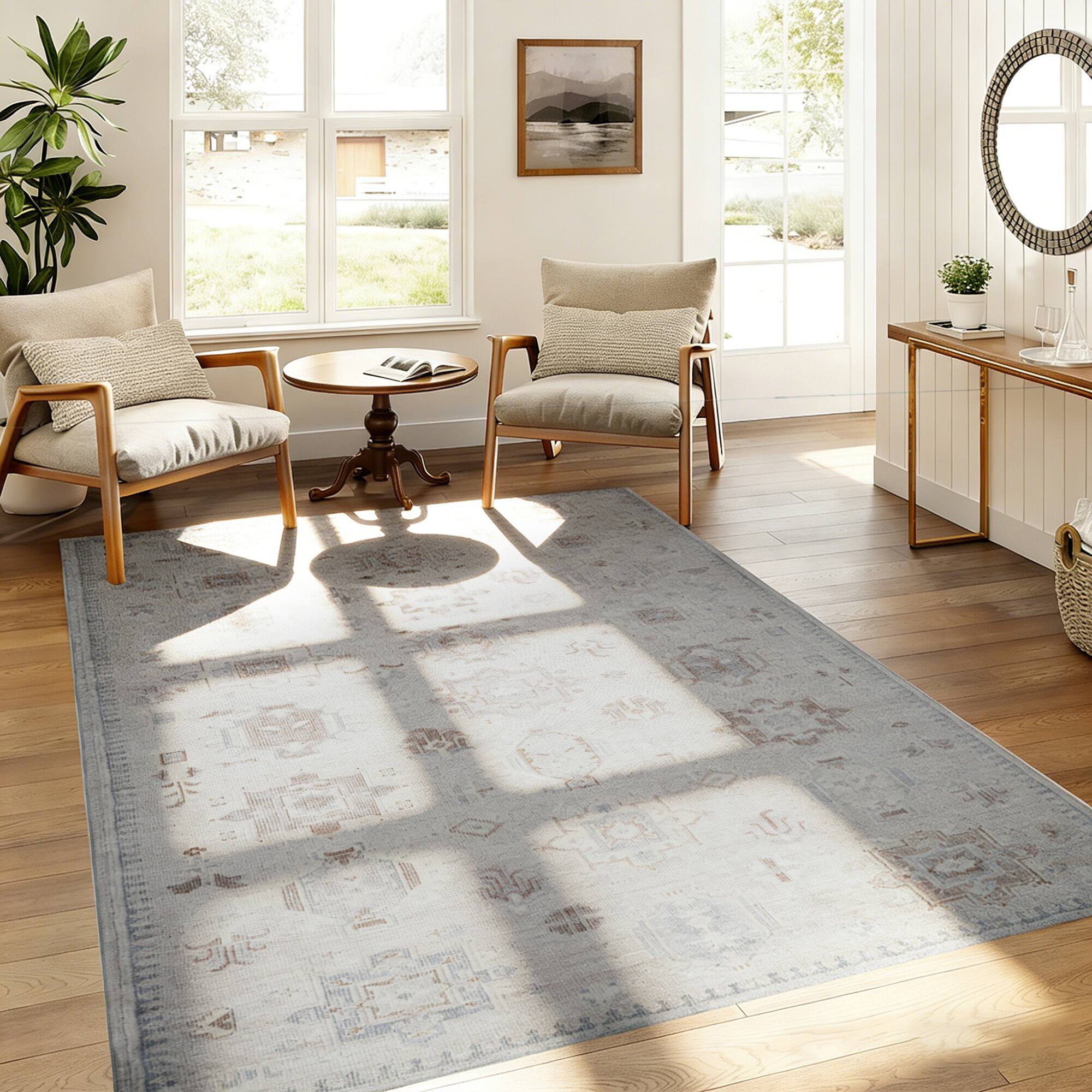 Left. RYHNUYNE - 5x7 Area Rug, Washable Area Rug Non Slip Rugs for Living Room, Soft and Cozy Carpet for Bedroom Dining Room Home - gray.