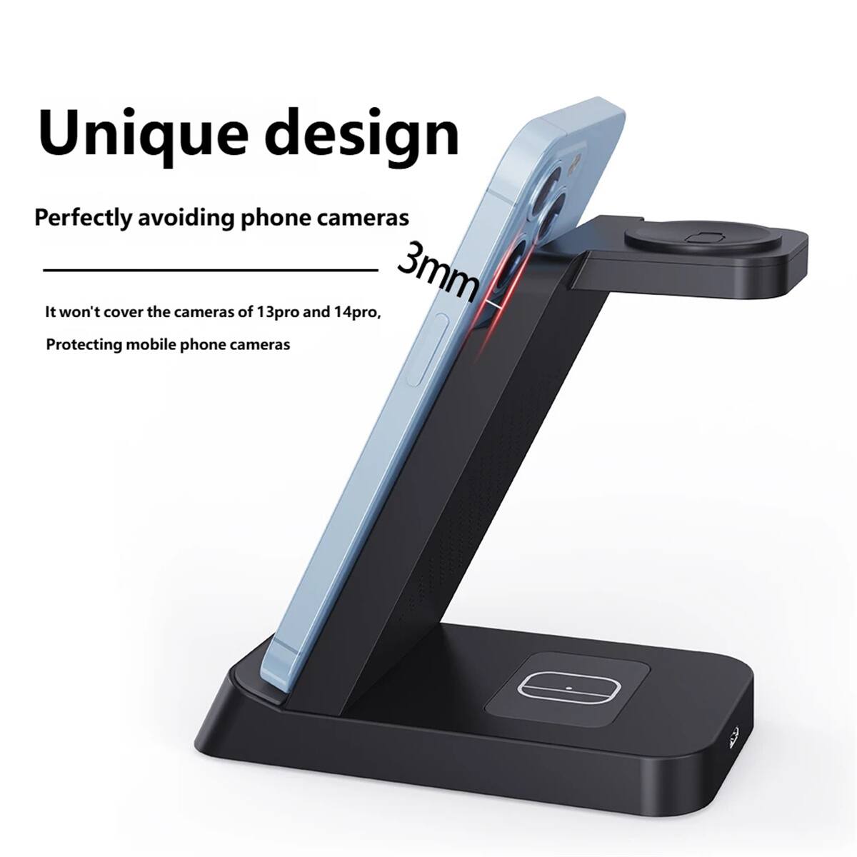 Unique design  
Perfectly avoiding phone cameras  
3mm  
It won't cover the cameras of 13pro and 14pro,  
Protecting mobile phone cameras