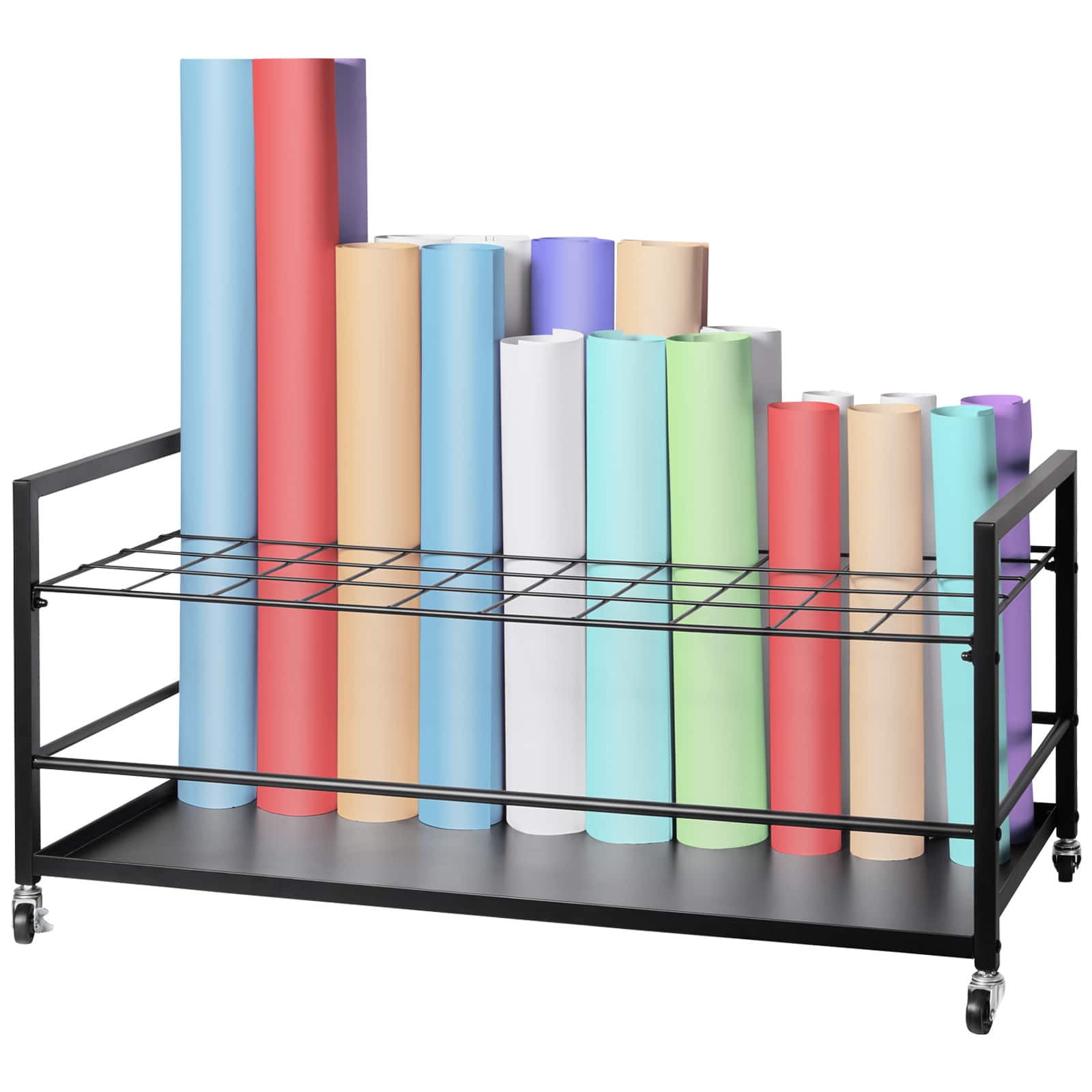 VEVOR - Blueprint Storage Rack, 50 Slots Blueprint Holder with Wheels, Mobile Metal Blueprint Storage Cart - Black