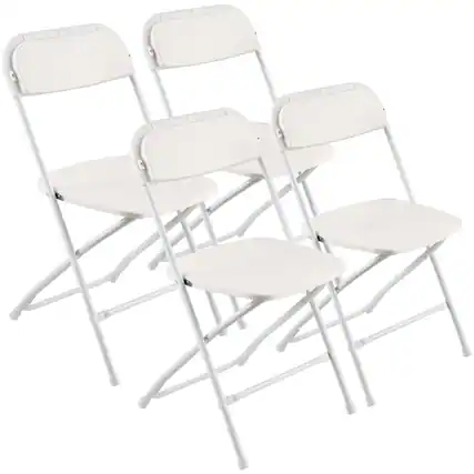 Front. JETRANSPORT - 4 Pack Folding Chairs Foldable Plastic Chair With Reinforced Metal Frame Heavy Duty Portable Party - White Plastic 4 Pack.