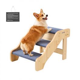 VEVOR - Wood Pet Stairs, 3-Step Dog Stairs for High Beds, Sofa & Cars, 150lbs Load Capacity, Non-Slip Surface - Wood color