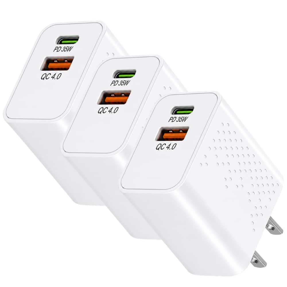 Qixxronics - 35W USBC USBA Port Fast Charger Adapter for Samsung Galaxy S26/S25/S24/S23/S23, Note 10/Note 9/Note 8 (3 Pack) - White