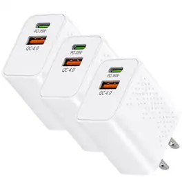 Qixxronics - 35W USBC USBA Port Fast Charger Adapter for Samsung Galaxy S26/S25/S24/S23/S23, Note 10/Note 9/Note 8 (3 Pack) - White