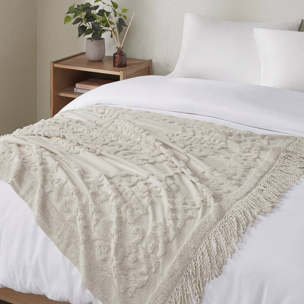 Alt View 2. Gracie Mills - Gracie Mills Butler Bohemian Cotton Tufted Chenille Throw with Fringe Tassel 50" x 60" - Grey.