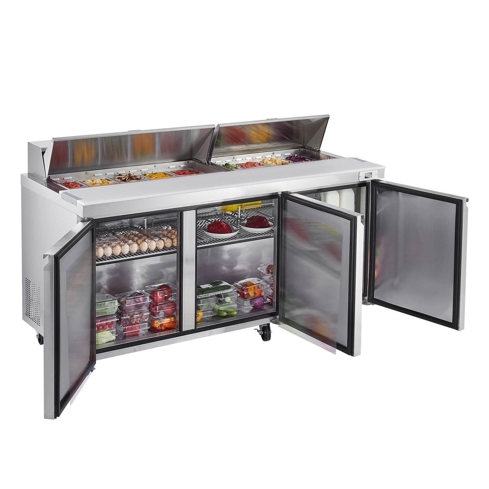 Alt View 5. VEVOR - 72"W Commercial Refrigerator, 18.7 Cu. Ft Sandwich Prep Refrigerated Table, Mega Top Food Prep Fridge with 18 Pans - Silver.