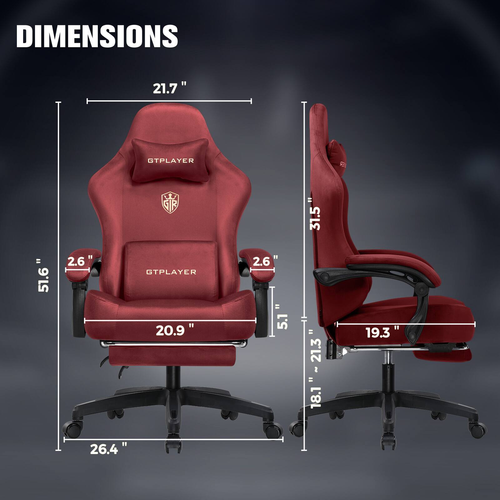 DIMENSIONS

21.7"

51.6"

2.6"

20.9"

2.6"

51.5"

19.3"

21.3"

18.1"

26.4"