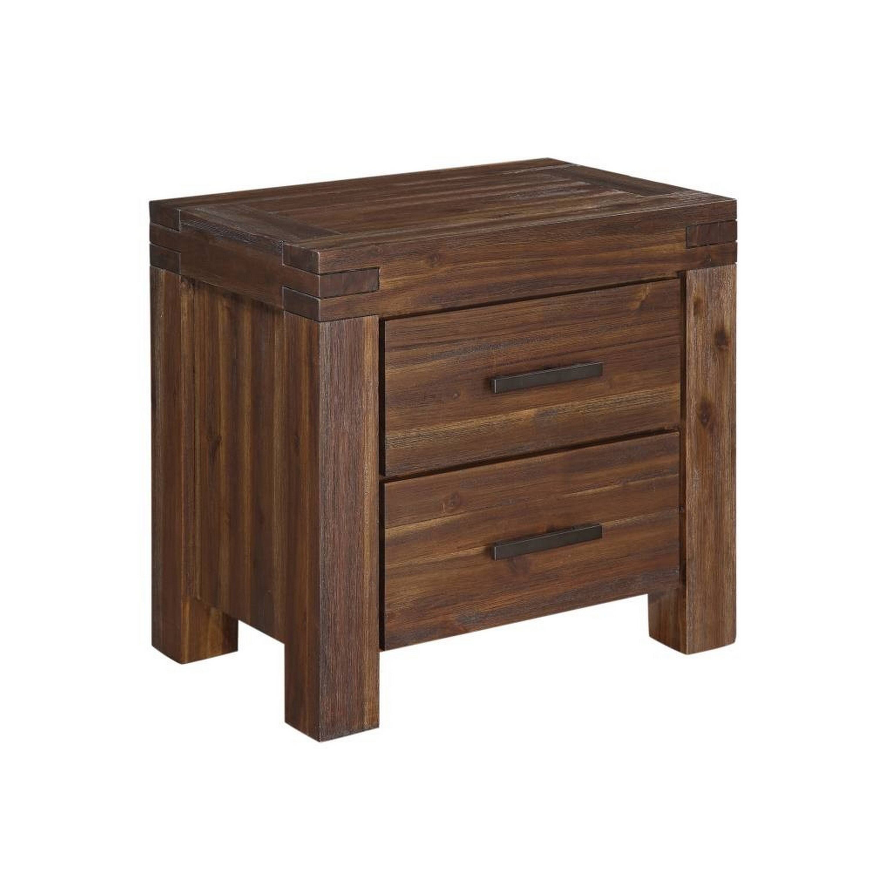 Front. Manhattan Lane - Wooden Nightstand with Exposed Mortise and Tenon Corner Joints - Brown.
