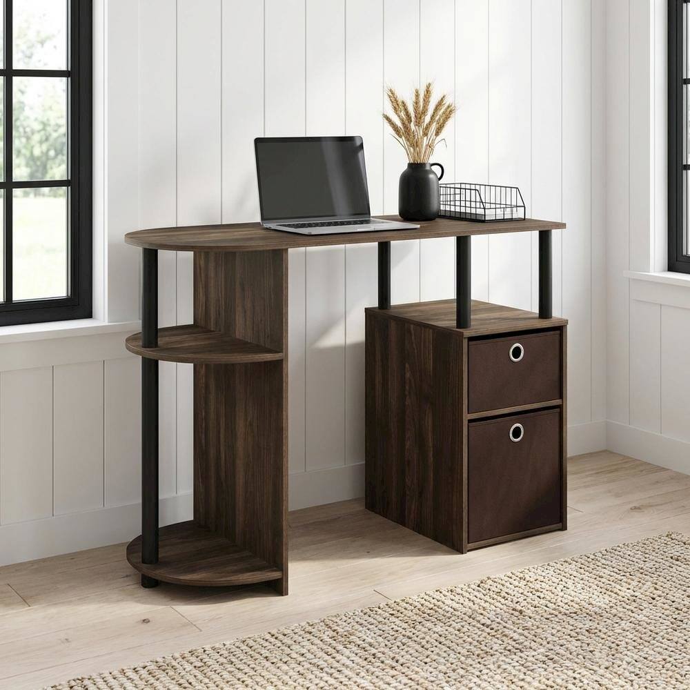 Angle. BisonOffice - Columbia Walnut and Black Study Desk with Drawer Bins for Home Office - Columbia Walnut/Black/Dark Brown.