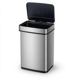 Costway - 16 Gallon Trash Can with Dual Compartments for Bedroom Bathroom Kitchen Stay Open - Silver