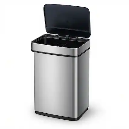 Front. Costway - Costway 16 Gallon Trash Can with Dual Compartments for Bedroom Bathroom Kitchen Stay Open - Silver.