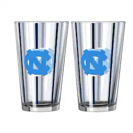 Logo Brands - North Carolina Tar Heels Two-Piece 16oz. Striped Pint Glass Set - Multicolor