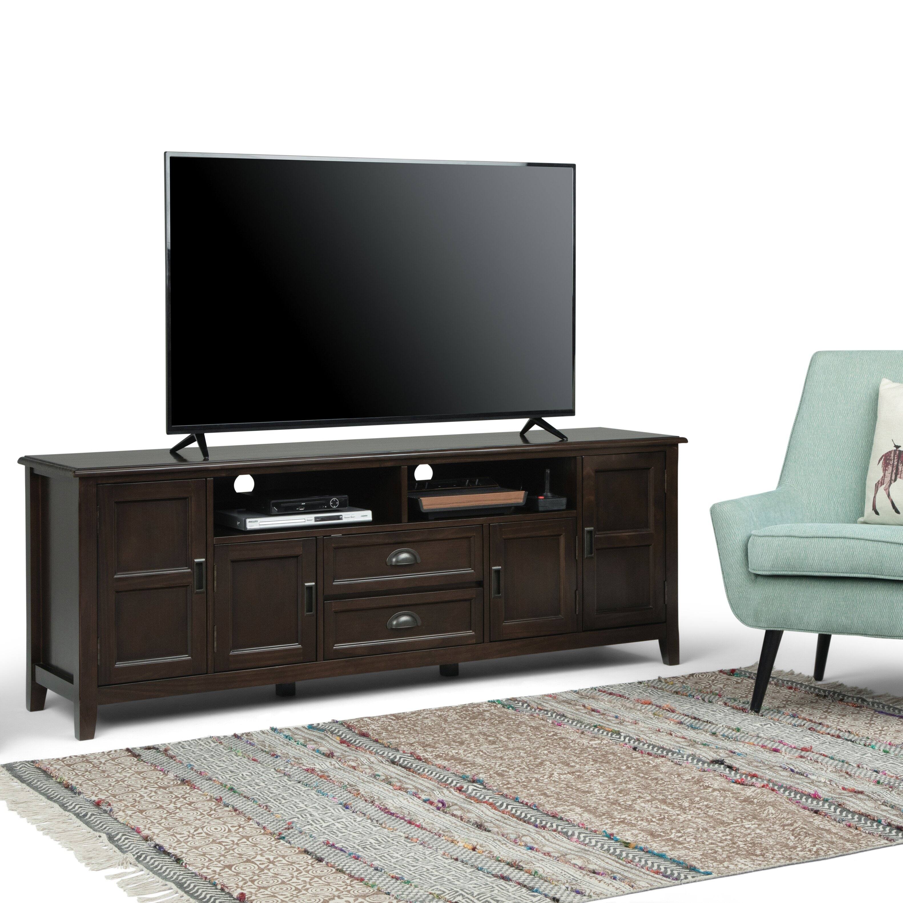 Angle. Simpli Home - Burlington SOLID WOOD 72 inch TV Media Stand in Mahogany Brown For TVs up to 80 inches - Mahogany Brown.