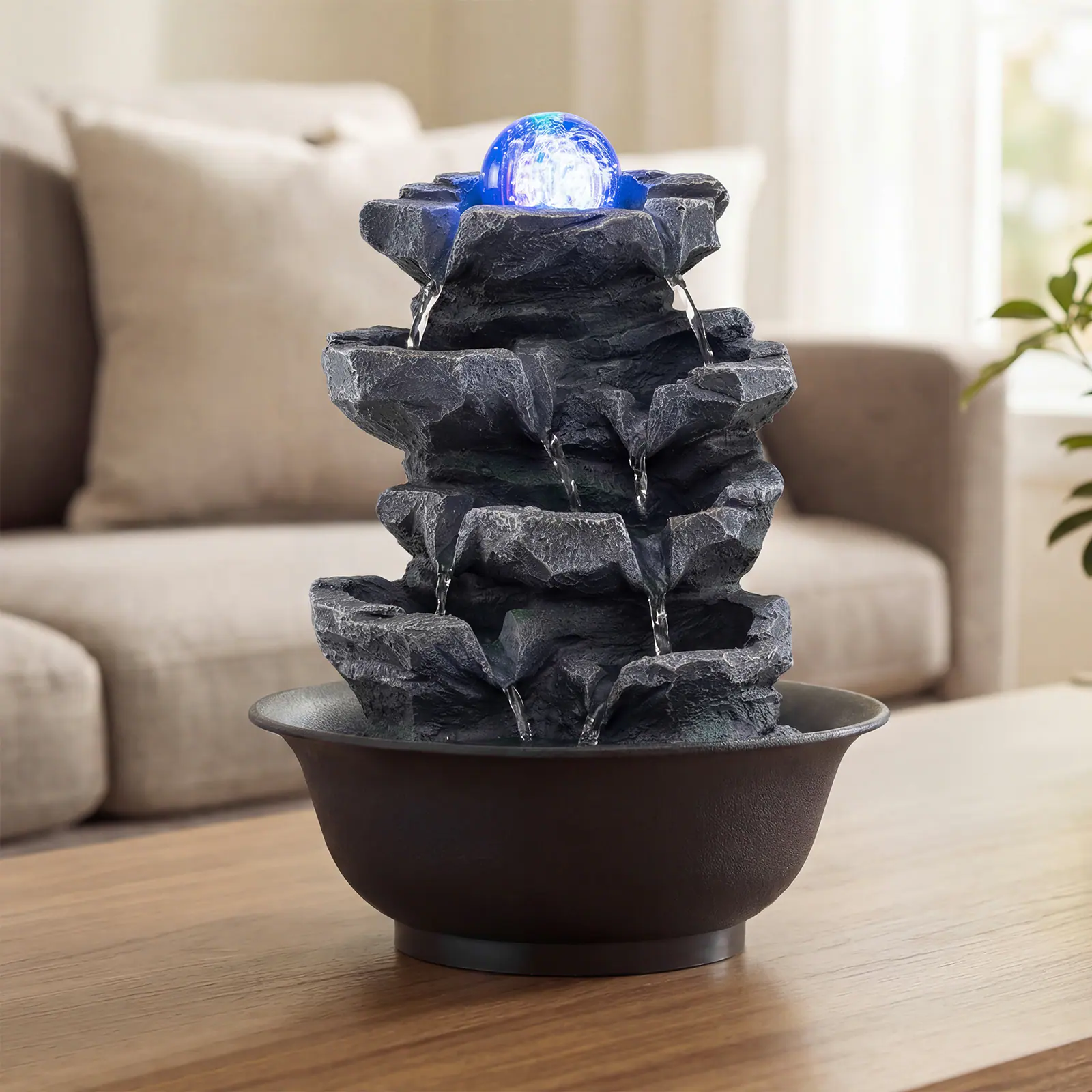 Alt View 4. Gymax - Gymax Tabletop Water Fountain w/Rolling Crystal Ball Color-Changing LED Light Pump - Black.