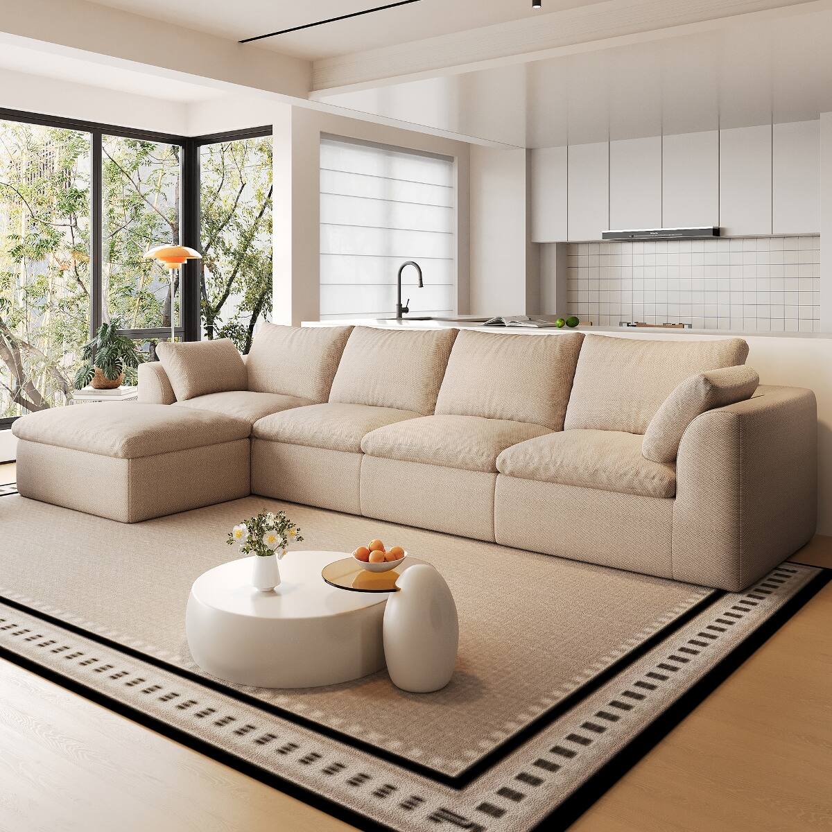 Angle. Ropilly - Ropilly Modular Sectional Sofa, 5 Seater L Shaped Sofa with Single Chaise, Removable Covers, Khaki - Khaki.