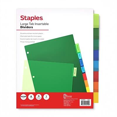 Staples Large Tab Insertable Dividers

Durable be 500! Mustire plastic Oversided tabs Not more spice Customizable (141 WANTY included Tree-hole punched

CALDADOR
LETTER
8
1 se
non
Lks
SAND
FW TATO