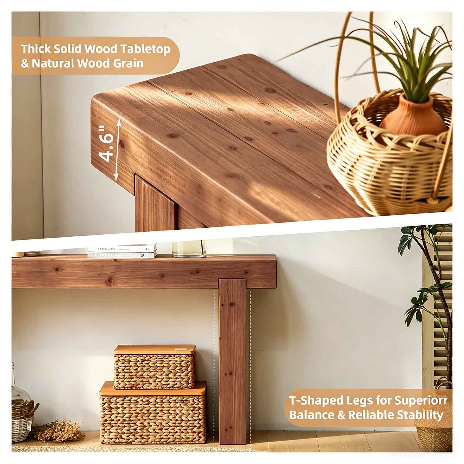 Thick Solid Wood Tabletop & Natural Wood Grain

T-Shaped Legs for Superior Balance & Reliable Stability