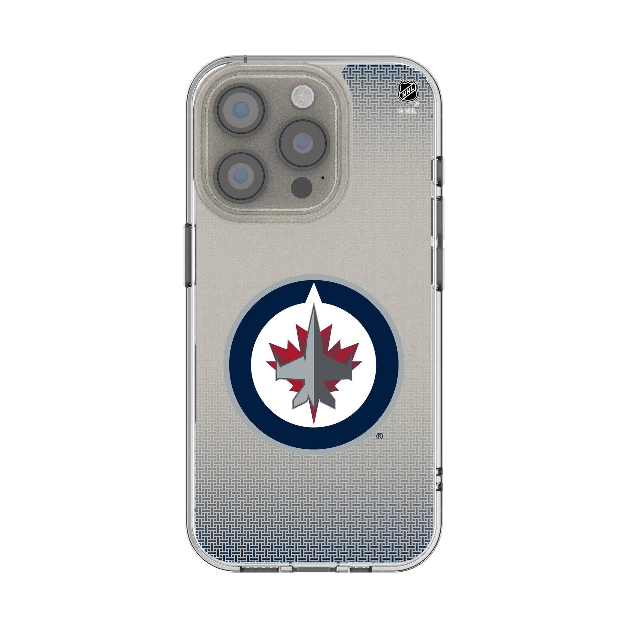 Front. Keyscaper - Winnipeg Jets Linen Logo iPhone Clear Case - 13 Pro Max - Multicolor.