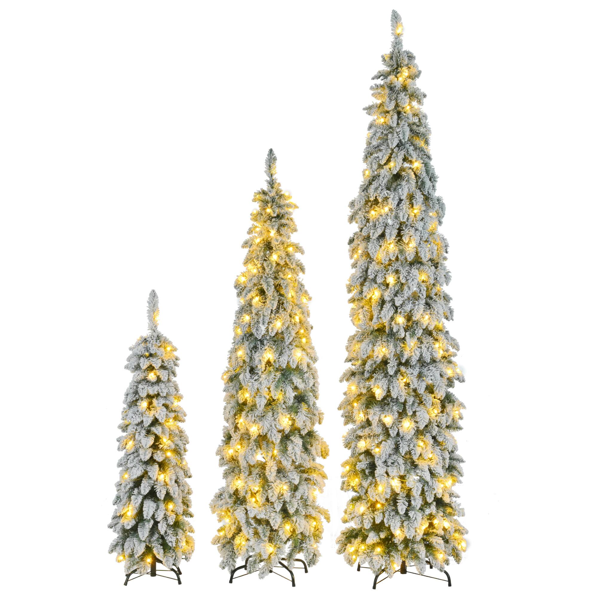 Alt View 5. Bestier - 3-set Slim Artificial Christmas Tree With Snow Flocking, Xmas Holiday Decoration Tree - Green & White.