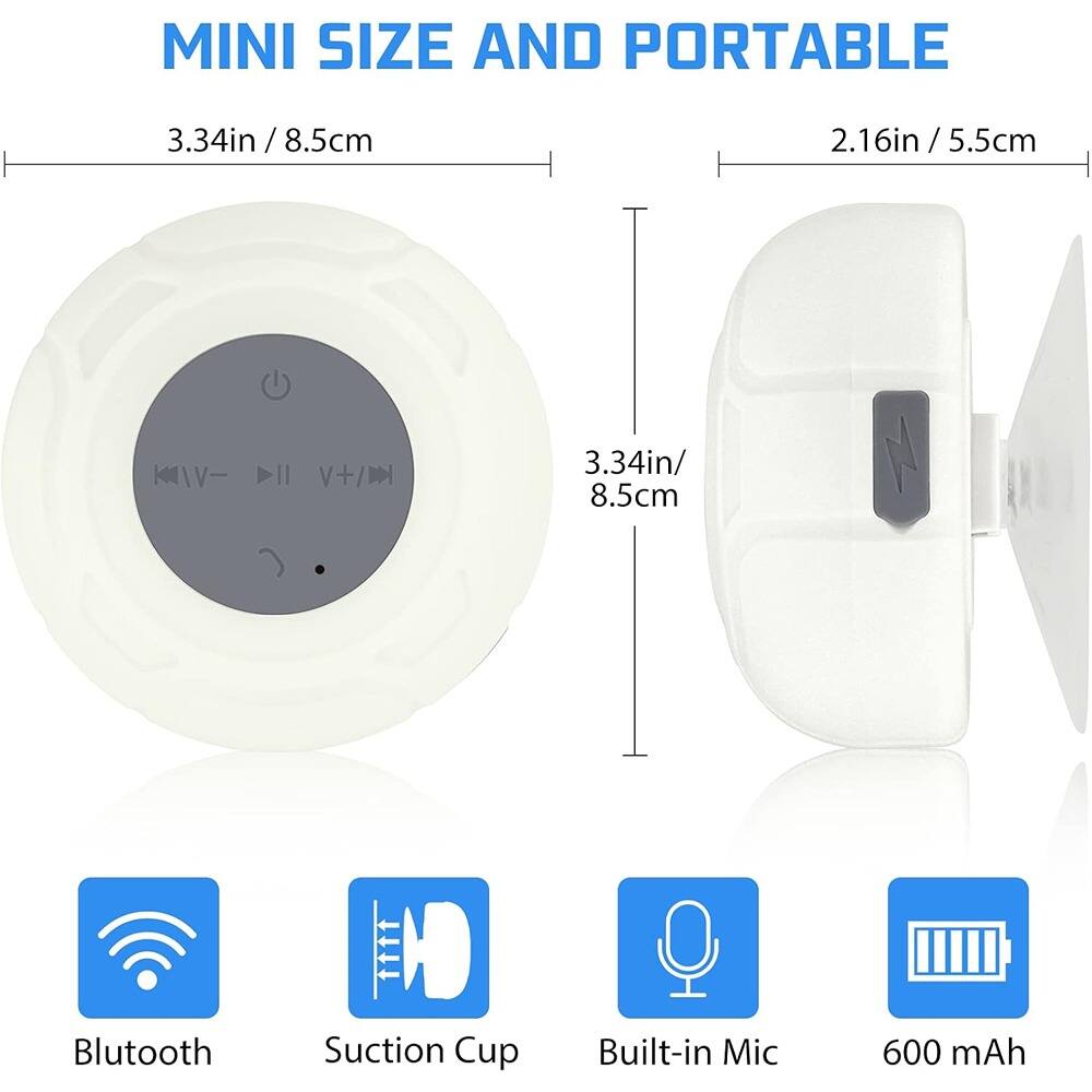 MINI SIZE AND PORTABLE

3.34in / 8.5cm

2.16in / 5.5cm

Bluetooth

Suction Cup

Built-in Mic

600 mAh