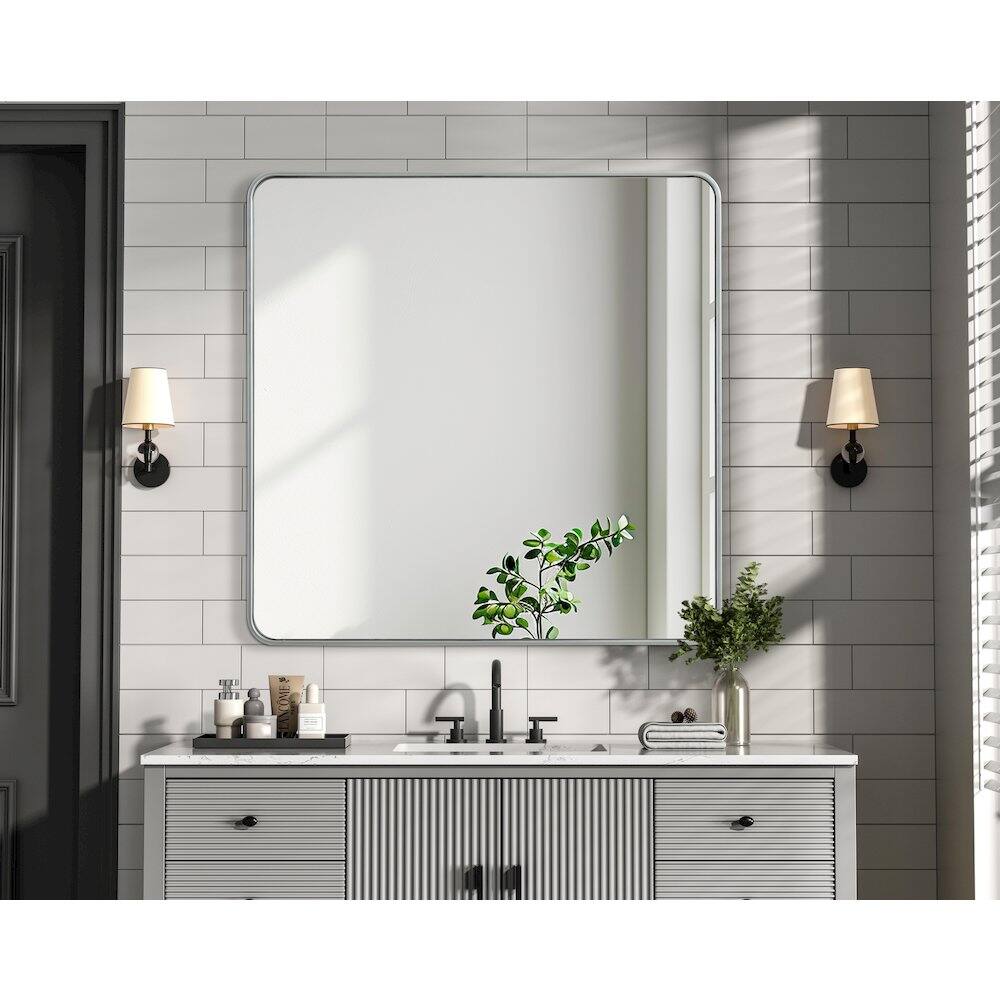 Alt View 3. Elegant Decor - Contour Metal Square Mirror 42x42 in Silver - Silver.