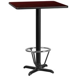 Emma + Oliver - 24" Square Laminate Bar Table with 22"x22" Foot Ring Base - Mahogany
