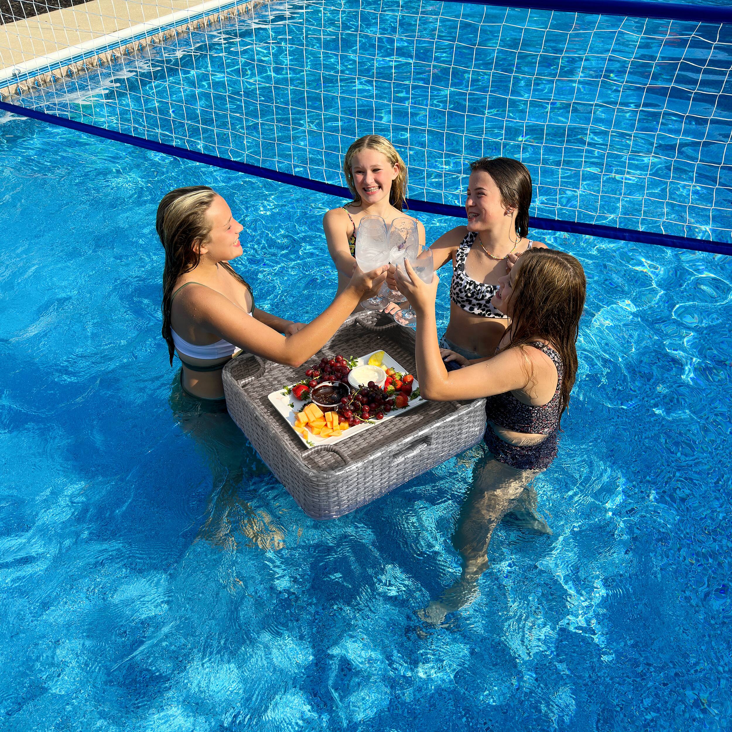 Alt View 5. SUNJOY - Sunjoy 24 x 24 Inch Oversized Floating Pool Tray, Rustproof Stainless Steel Frame, Easy Clean PE Rattan.