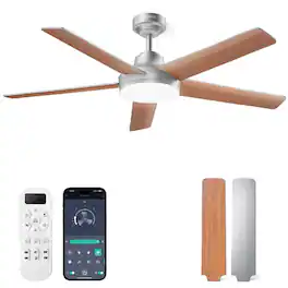 Akofun - 52" Flush Mount Fan Light, Remote & APP, 6-Speed Dimmable LED, Reversible DC Motor, Timer, Bedroom Living Room - Silver