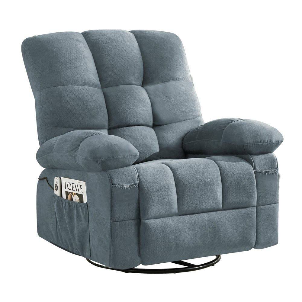 Alt View 8. Kadyn - Oversized Swivel Recliner Chair with Massage & Heat, 350lb Capacity, 8 Vibration Modes, USB Port, Light Gray-Blue - Blue.