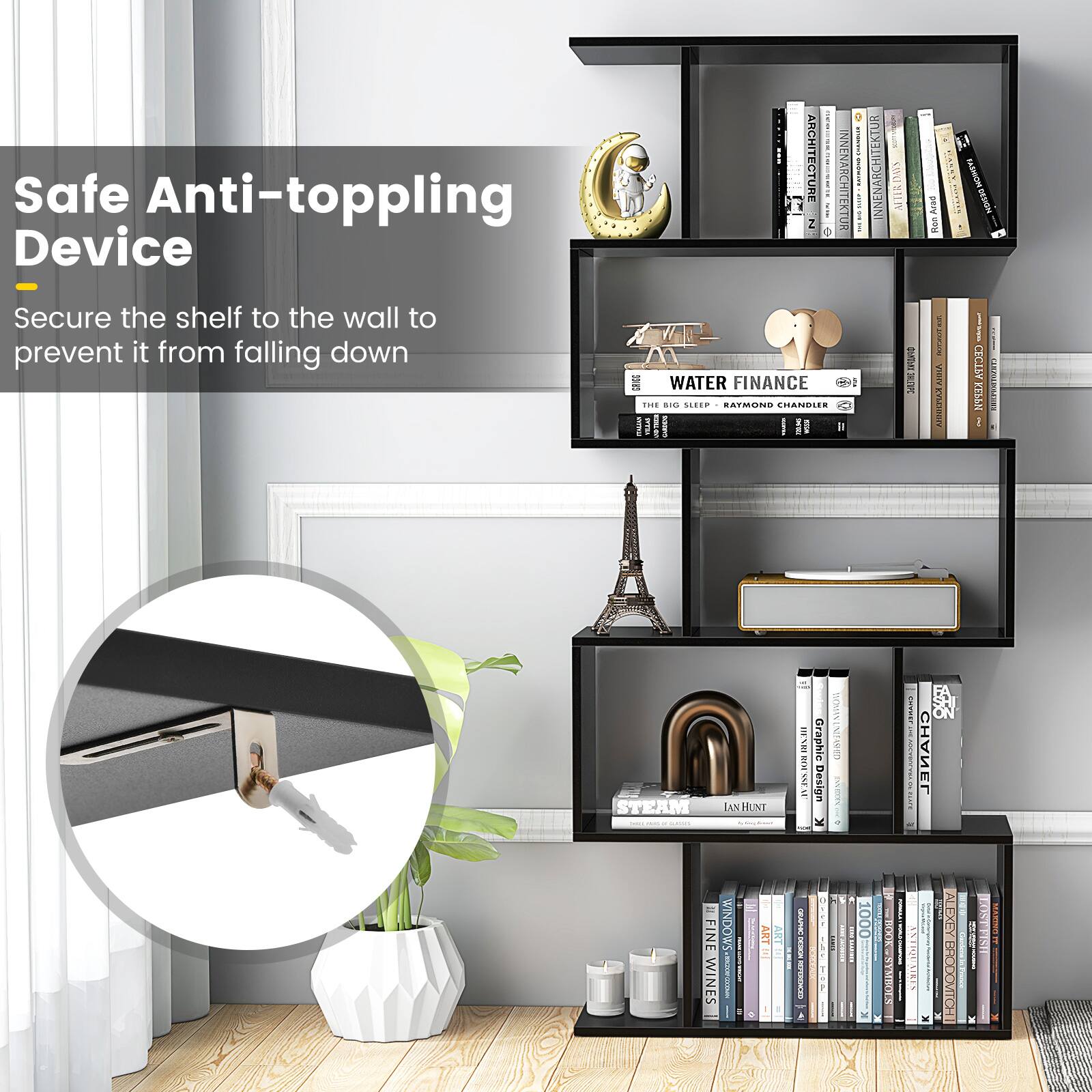 Safe Anti-toppling Device - Secure the shelf to the wall to prevent it from falling down. Water Finance.