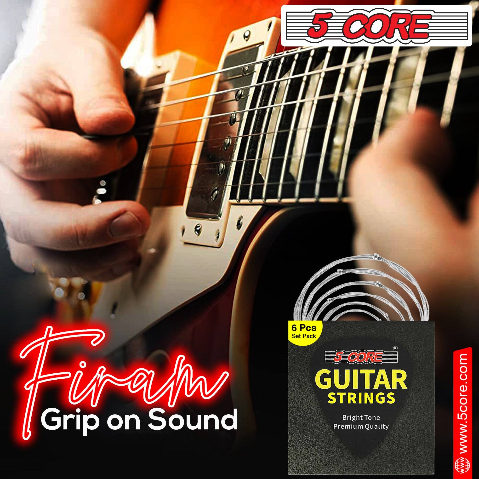 5 CORE  
6 Pcs Set Pack  
5 CORE GUITAR STRINGS  
Bright Tone  
Premium Quality  
www.5core.com  

Firam  
Grip on Sound